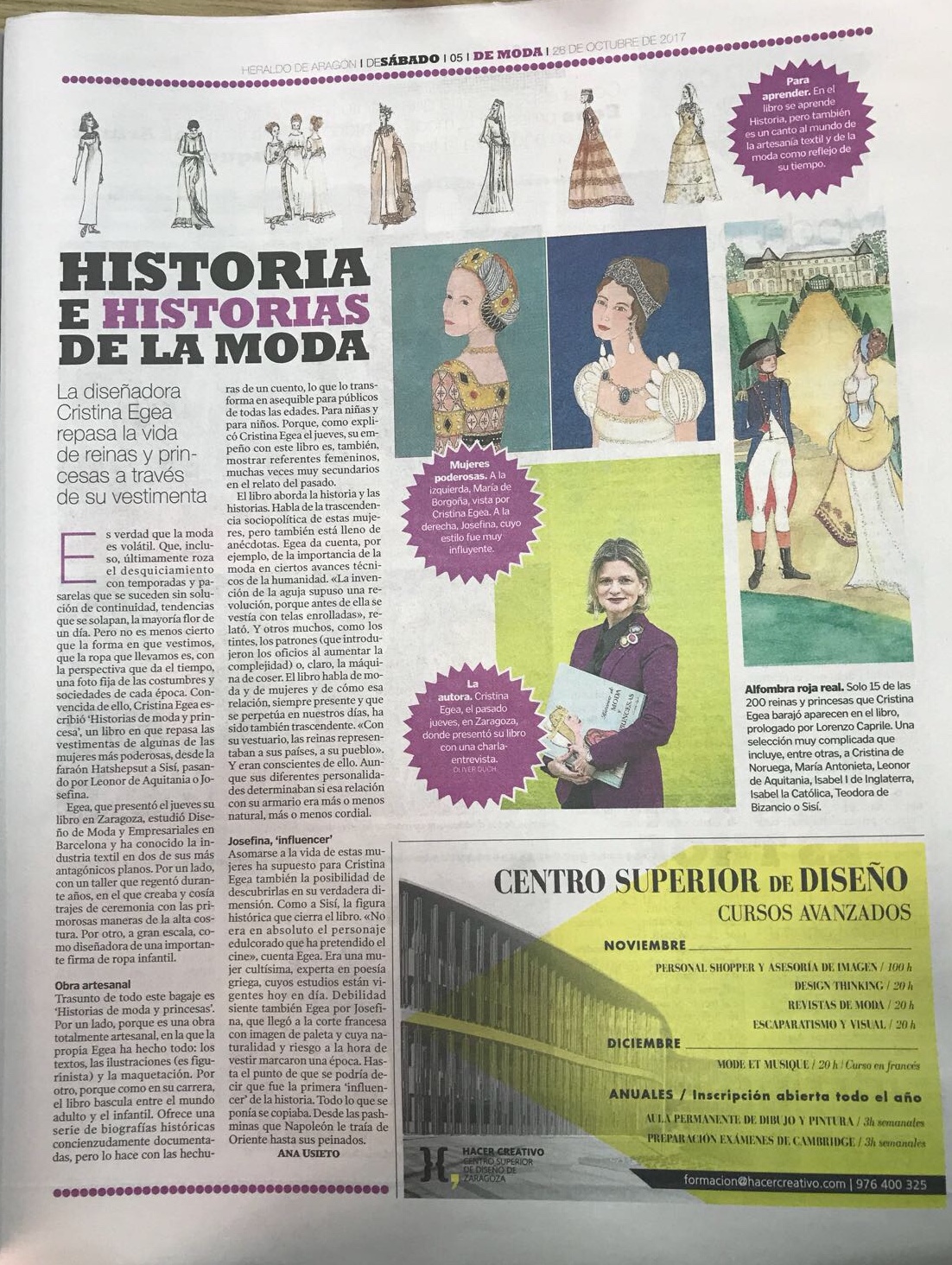 Entrevista a Cristina Egea autora del libro " Historias de Moda y Princesas"por Ana Usieto